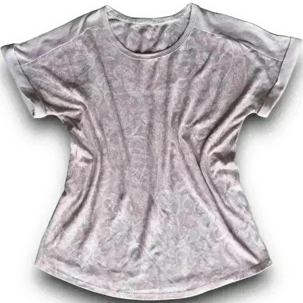 Lucky Brand Womens Pink Paisley Short Sleeve Top Soft‎ Velvet Burnout Design EUC